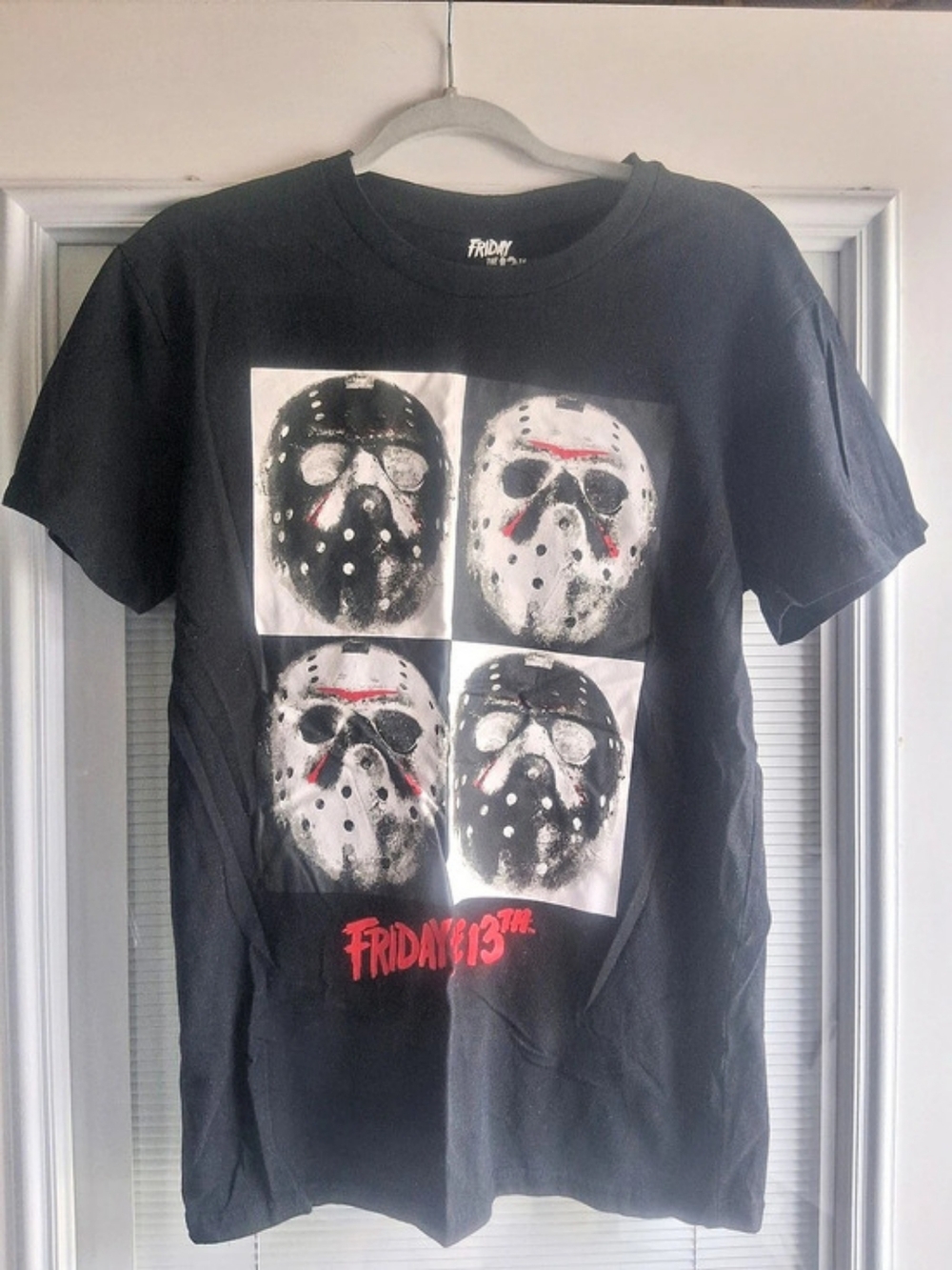 Friday the 13th Four-Panel Jason Voorhees Mask Graphic Tee Black & White Medium